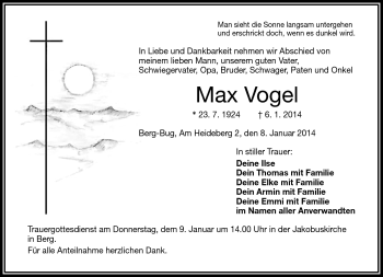 Traueranzeige von Max Vogel von Frankenpost