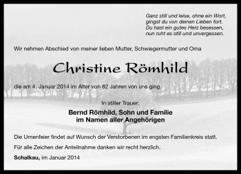 Traueranzeige von Christine Römhild von Südthüringer Presse