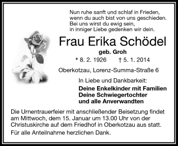 Traueranzeige von Erika Schödel von Frankenpost