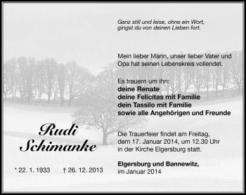 Traueranzeige von Rudi Schimanke von Südthüringer Presse