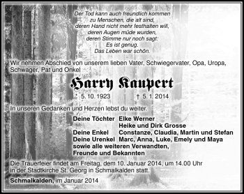 Traueranzeige von Harry Kaupert von Südthüringer Presse