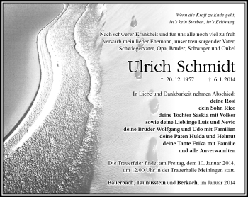 Traueranzeige von Ulrich Schmidt von Südthüringer Presse