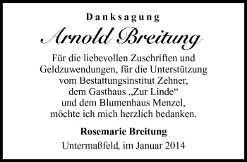 Traueranzeige von Arnold Breitung von Südthüringer Presse