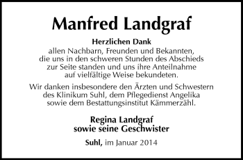 Traueranzeige von Manfred Landgraf von Südthüringer Presse