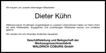 Traueranzeige von Dieter Kühn von Neue Presse Coburg