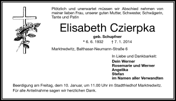 Traueranzeige von Elisabeth Czierpka von Frankenpost