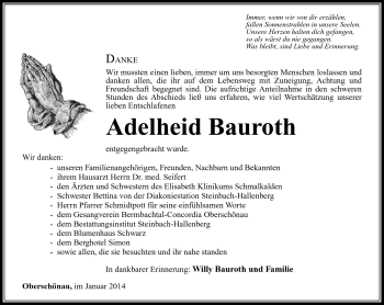Traueranzeige von Adelheid Bauroth von Südthüringer Presse