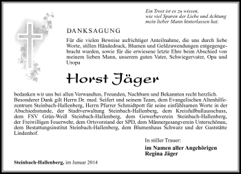 Traueranzeige von Horst Jäger von Südthüringer Presse