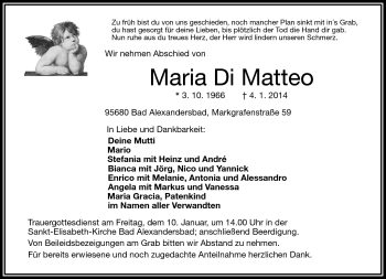 Traueranzeige von Maria Di Matteo von Frankenpost