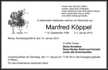 Traueranzeige von Manfred Köppel von Frankenpost