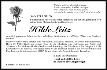 Traueranzeige von Hilde Leitz von Südthüringer Presse