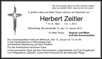 Traueranzeige von Herbert Zeitler von Frankenpost