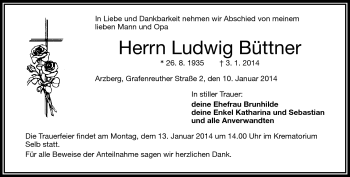 Traueranzeige von Ludwig Büttner von Frankenpost