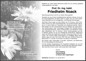 Traueranzeige von Friedhelm Noack von Südthüringer Presse
