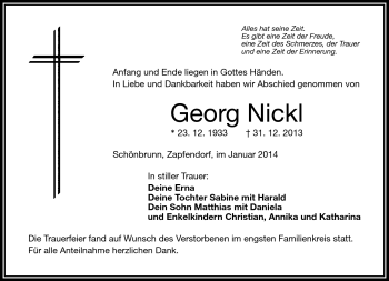 Traueranzeige von Georg Nickl von Frankenpost