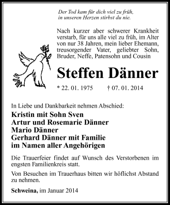 Traueranzeige von Steffen Denner von Südthüringer Presse
