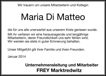 Traueranzeige von Maria Di Matteo von Frankenpost