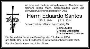 Traueranzeige von Eduardo Santos von Frankenpost