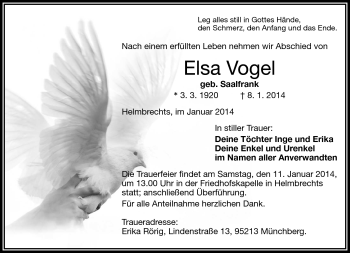 Traueranzeige von Elsa Vogel von Frankenpost