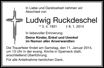 Traueranzeige von Ludwig Ruckdeschel von Frankenpost