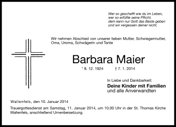 Traueranzeige von Barbara Maier von Neue Presse Coburg