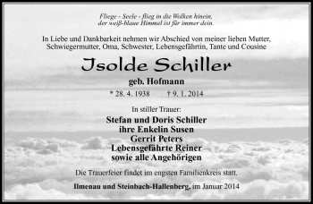 Traueranzeige von Isolde Schiller von Südthüringer Presse