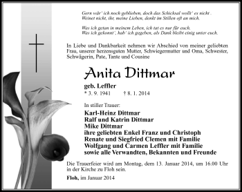 Traueranzeige von Anita Dittmar von Südthüringer Presse