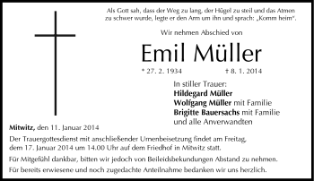 Traueranzeige von Emil Müller von Neue Presse Coburg