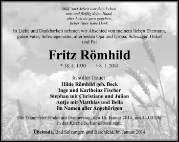 Traueranzeige von Fritz Römhild von Südthüringer Presse