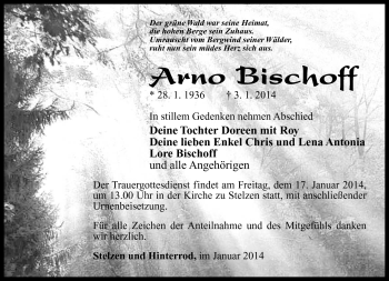Traueranzeige von Arno Bischoff von Südthüringer Presse