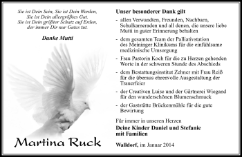 Traueranzeige von Martina Ruck von Südthüringer Presse