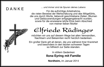 Traueranzeige von Elfriede Rüdinger von Südthüringer Presse