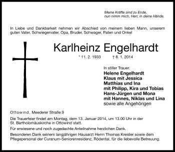 Traueranzeige von Karlheinz Engelhardt von Neue Presse Coburg