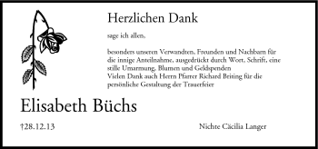 Traueranzeige von Elisabeth Büchs von Neue Presse Coburg