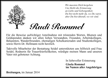 Traueranzeige von Rudi Rommel von Südthüringer Presse