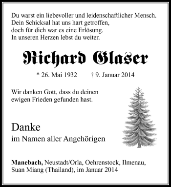 Traueranzeige von Richard Glaser von Südthüringer Presse