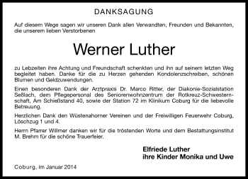 Traueranzeige von Werner Luther von Neue Presse Coburg