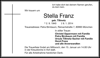 Traueranzeige von Stella Franz von Frankenpost