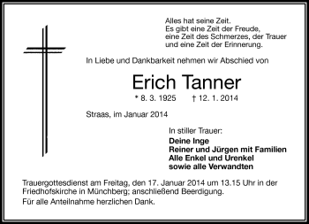 Traueranzeige von Erich Tanner von Frankenpost