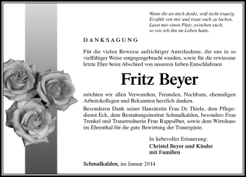 Traueranzeige von Fritz Beyer von Südthüringer Presse