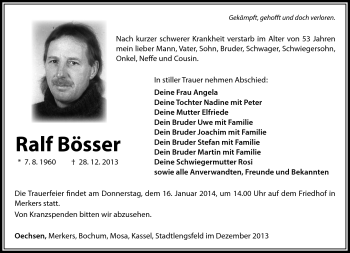 Traueranzeige von Ralf Bösser von Südthüringer Presse