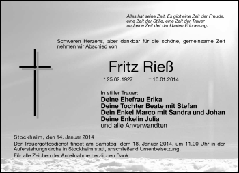 Traueranzeige von Fritz Rieß von Neue Presse Coburg
