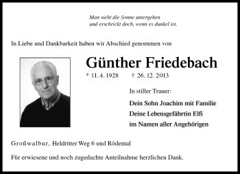Traueranzeige von Günther Friedebach von Neue Presse Coburg
