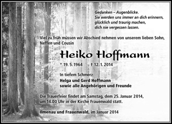 Traueranzeige von Heiko Hoffmann von Südthüringer Presse