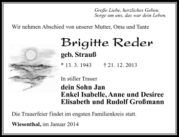 Traueranzeige von Brigitte Reder von Südthüringer Presse