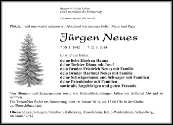 Traueranzeige von Jürgen Neues von Südthüringer Presse