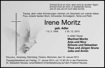 Traueranzeige von Irene Moritz von Neue Presse Coburg