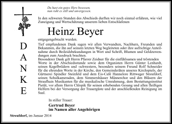 Traueranzeige von Heinz Beyer von Südthüringer Presse