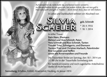 Traueranzeige von Silvia Scheler von Südthüringer Presse