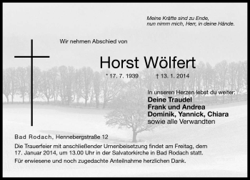 Traueranzeige von Horst Wölfert von Neue Presse Coburg